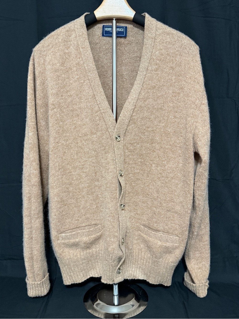 Robert Bruce Men's Camel V-Neck Button Cardigan Sweater